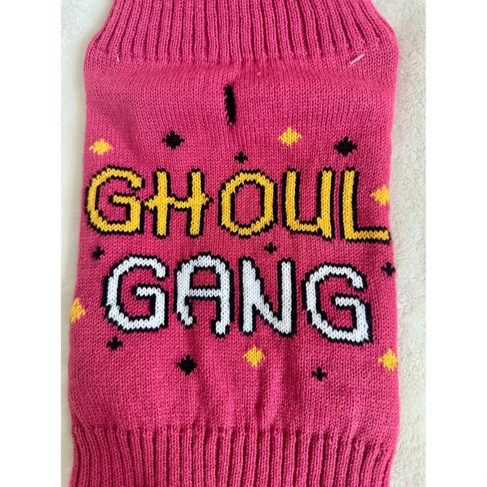 Ghoul Gang Halloween Dog Pet Sweater Medium Pink Knit Minor Flaw